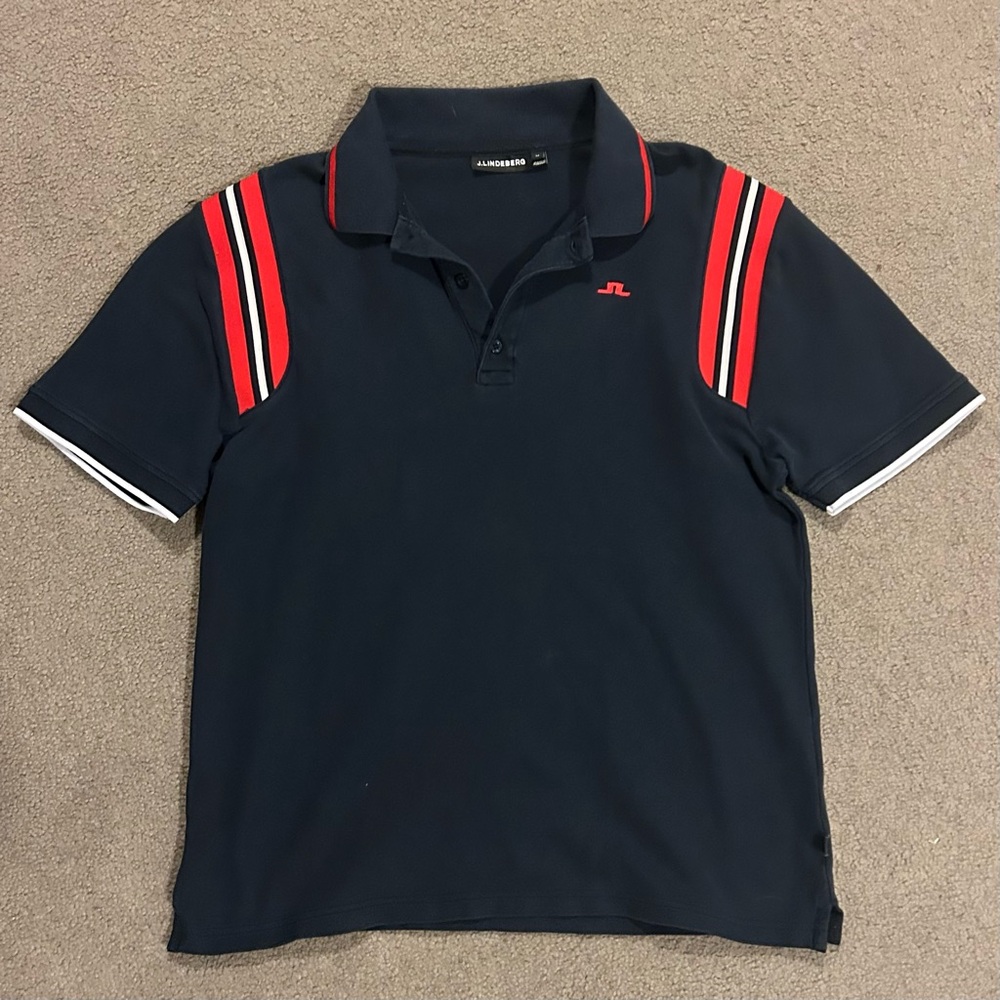 J.Lindeberg Blue and Red Polo Shirt Sporty Design